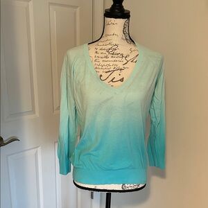 GAP Ombre Aqua to Light Teal V-Neck Sweater